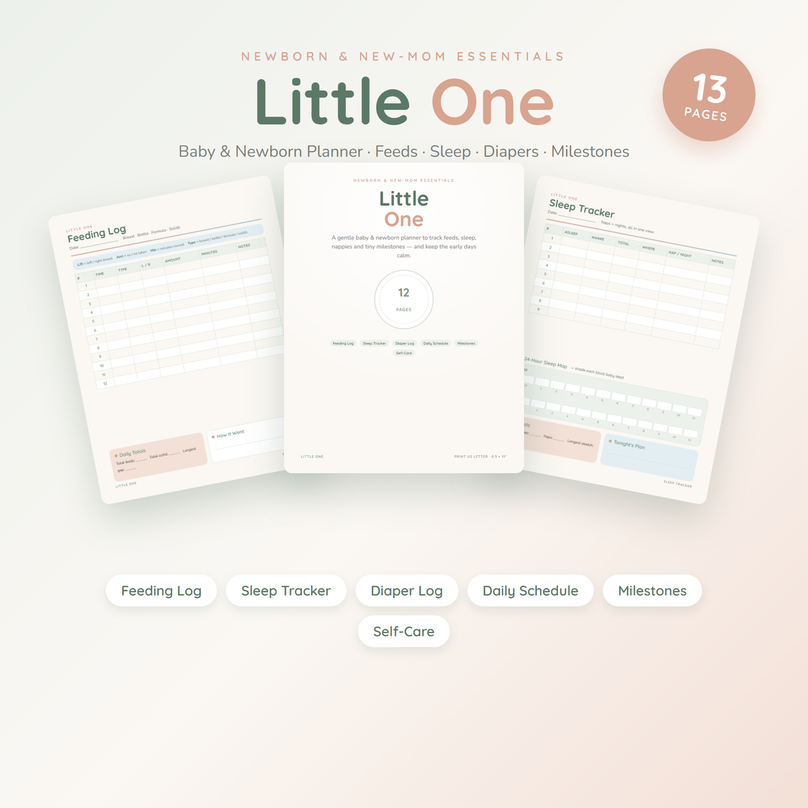 Baby Newborn Planner Printable | Feeding Sleep Diaper Log | New Mom Tracker | Daily Baby Log Book PDF | Postpartum Self Care US Letter