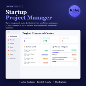 Startup Project Manager Notion Template | Sprint