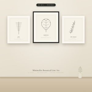 Minimalist Botanical Line Art Set of 6 Printable Wall Art Neutral Leaf Prints Modern Boho Decor