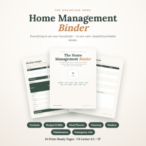Home Management Binder Printable | Household Planner Organizer | Bills Budget Meal Cleaning Contacts | 14 Pages | US Letter Instant Download
