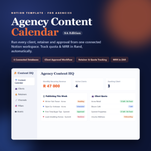 Agency Content Calendar Notion Template | Social Media Client Content Planner
