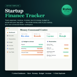 Startup Finance Tracker (Notion Template) — Burn & Runway