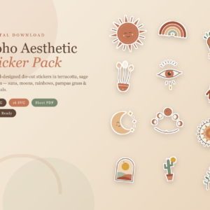 Boho Aesthetic Sticker Pack 16 Die Cut PNG SVG Printable Stickers Terracotta Sage Cricut GoodNotes Digital Download