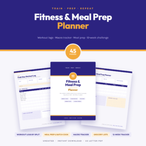 Fitness & Meal Prep Planner Printable | 45 Pages | Workout Logs, Macro Tracker, Meal Prep & 12-Week