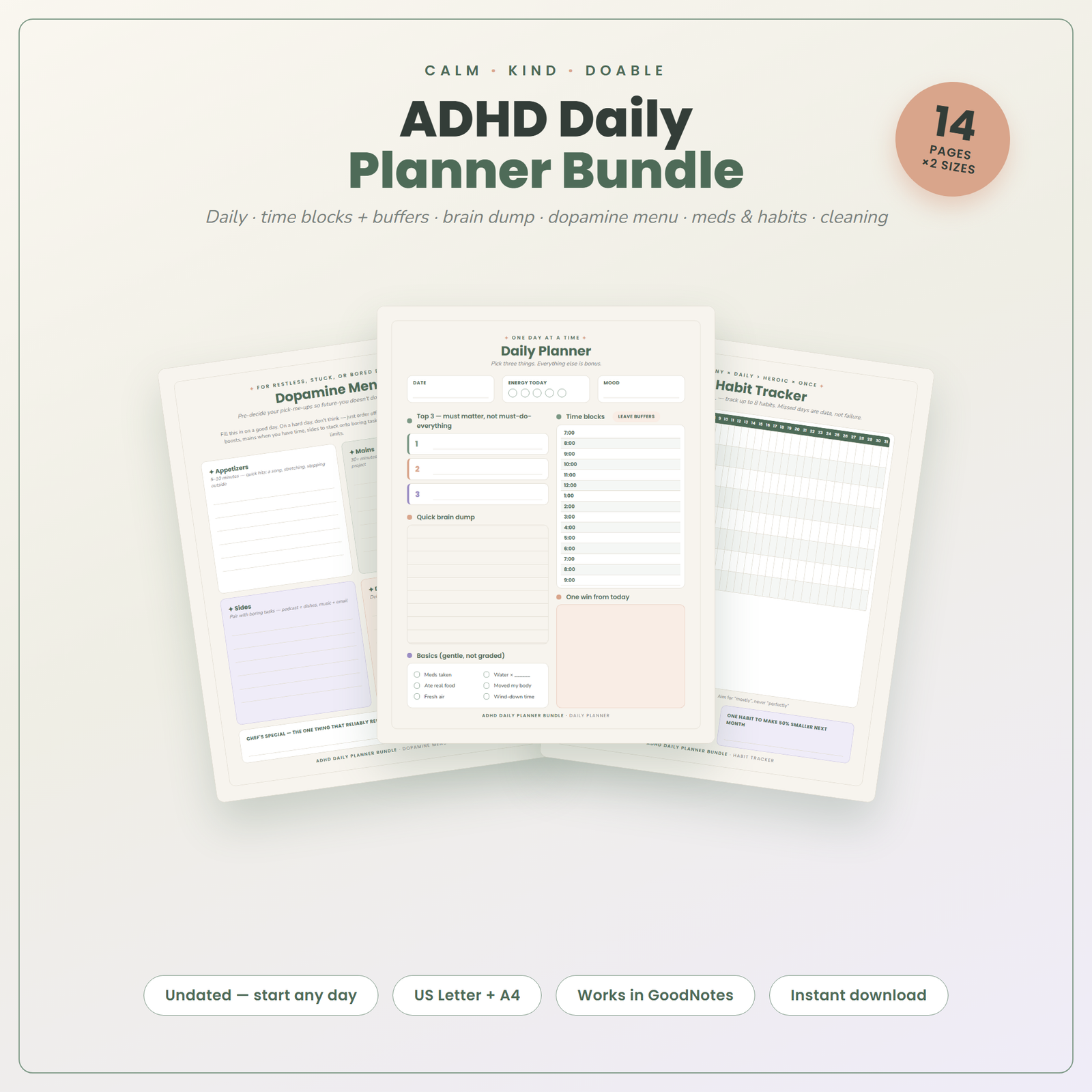 Adhd daily planner bundle hero