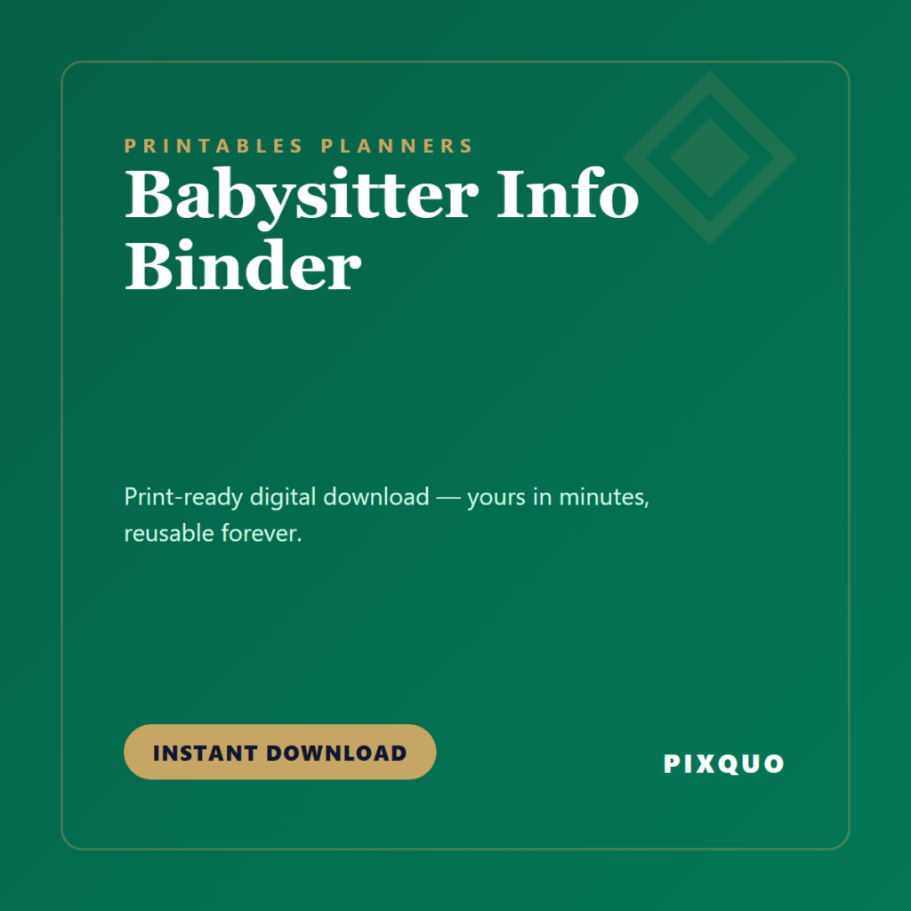 Babysitter Info Binder — printable digital download