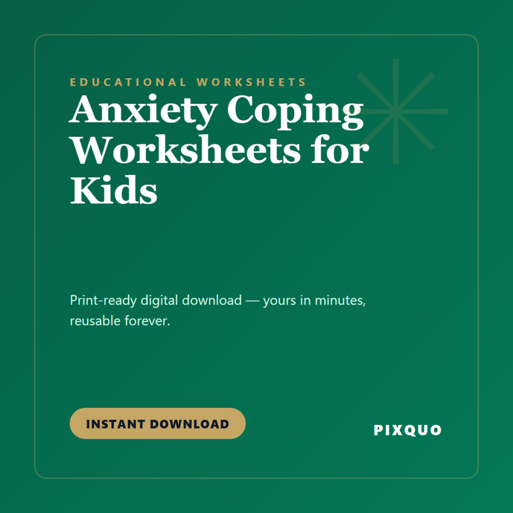 Anxiety Coping Worksheets for Kids — printable digital download