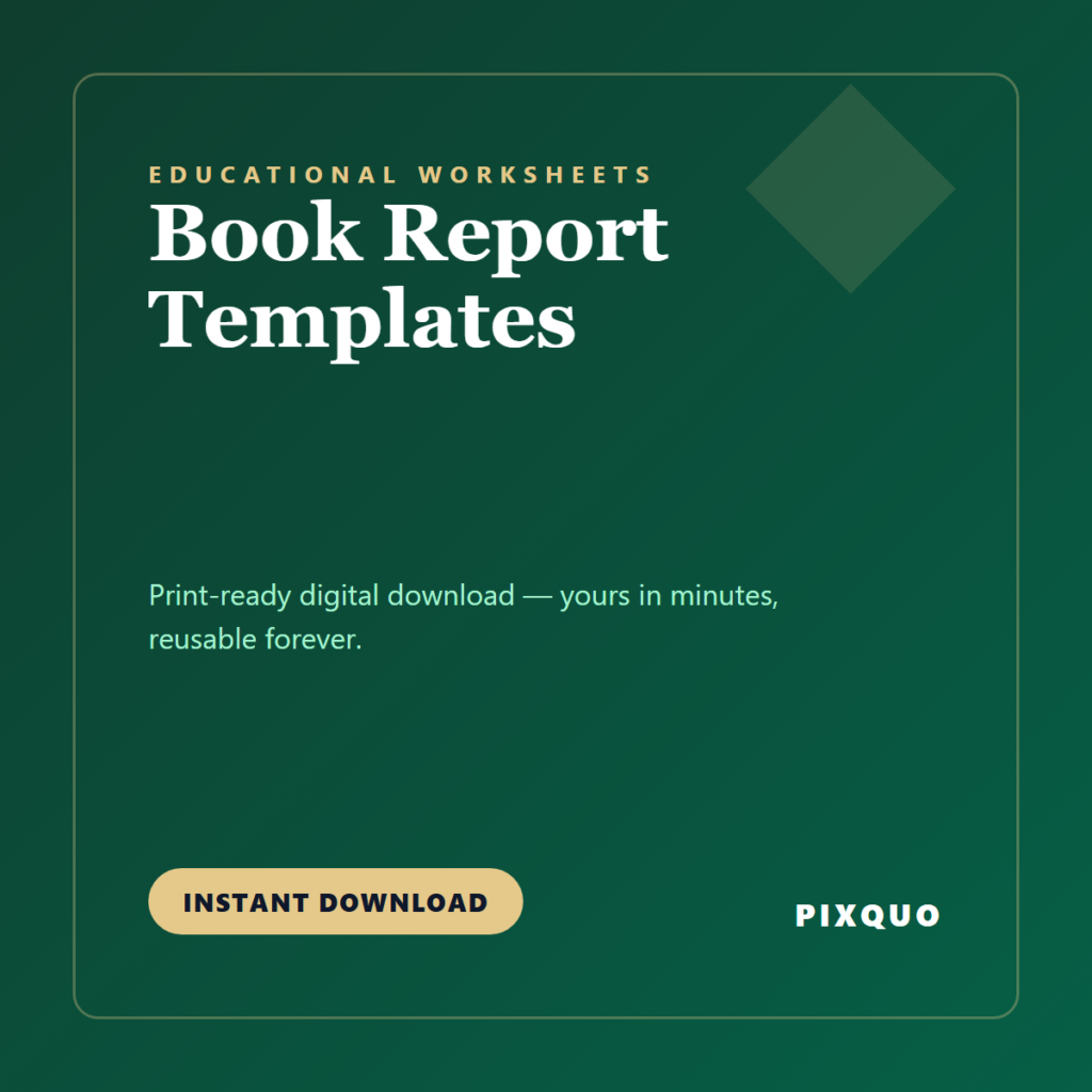 Book Report Templates — printable digital download