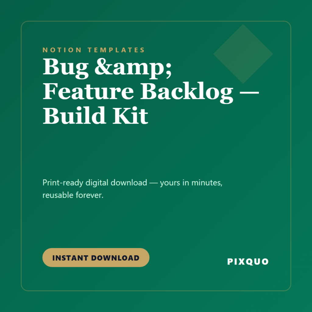 Bug & Feature Backlog — Build Kit — printable digital download