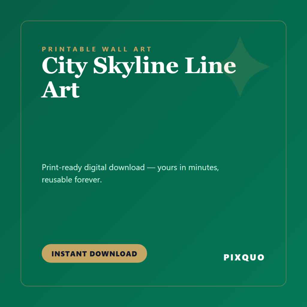 City Skyline Line Art — printable digital download