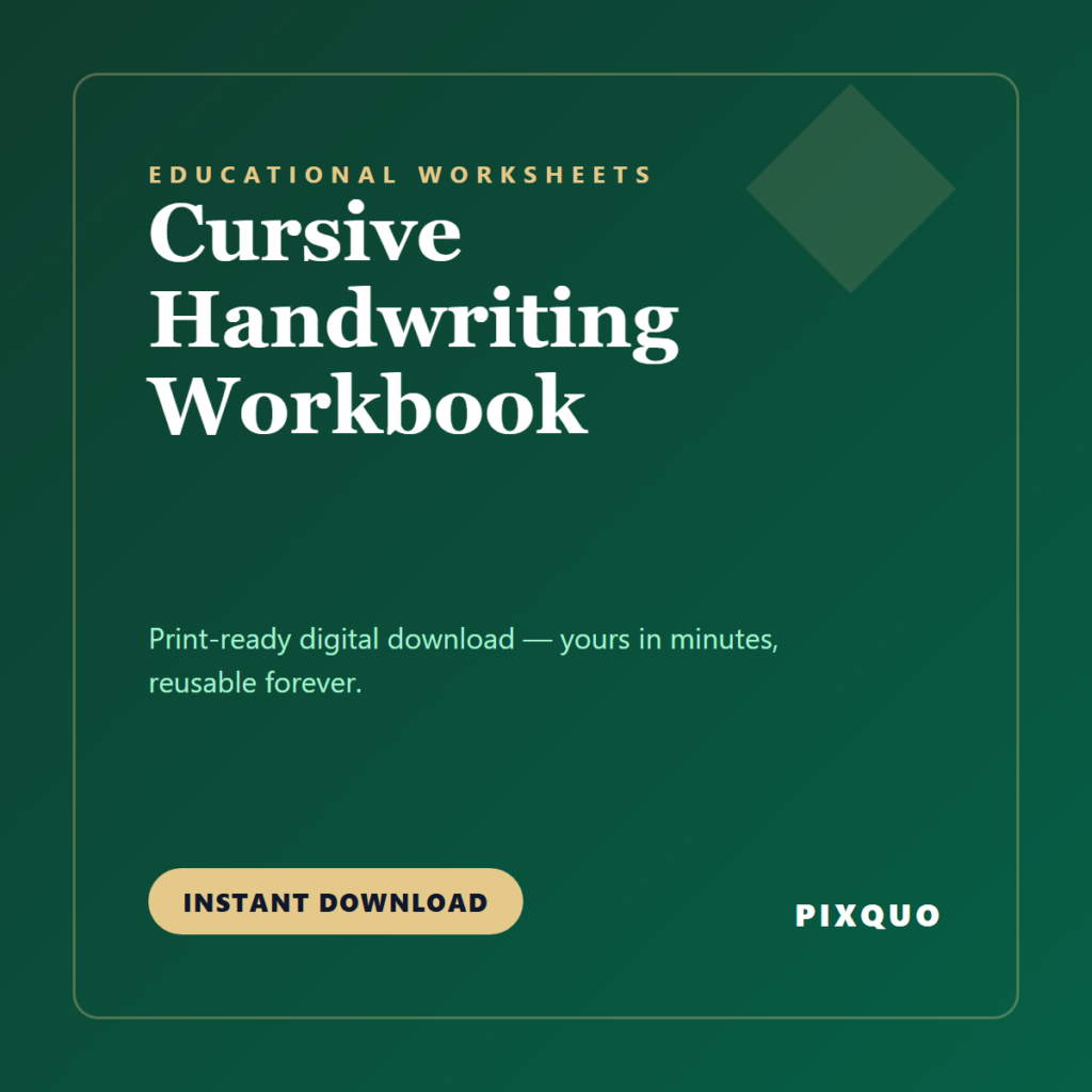 Cursive Handwriting Workbook — printable digital download