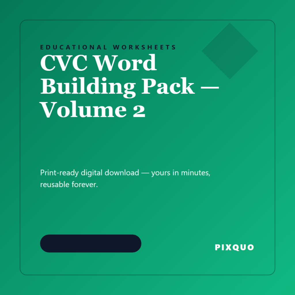 CVC Word Building Pack — Volume 2 — printable digital download