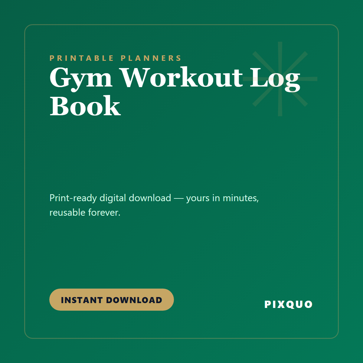 Gym Workout Log Book — printable digital download