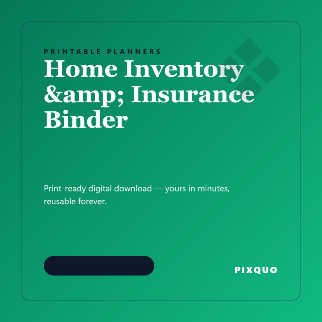 Home Inventory & Insurance Binder — printable digital download