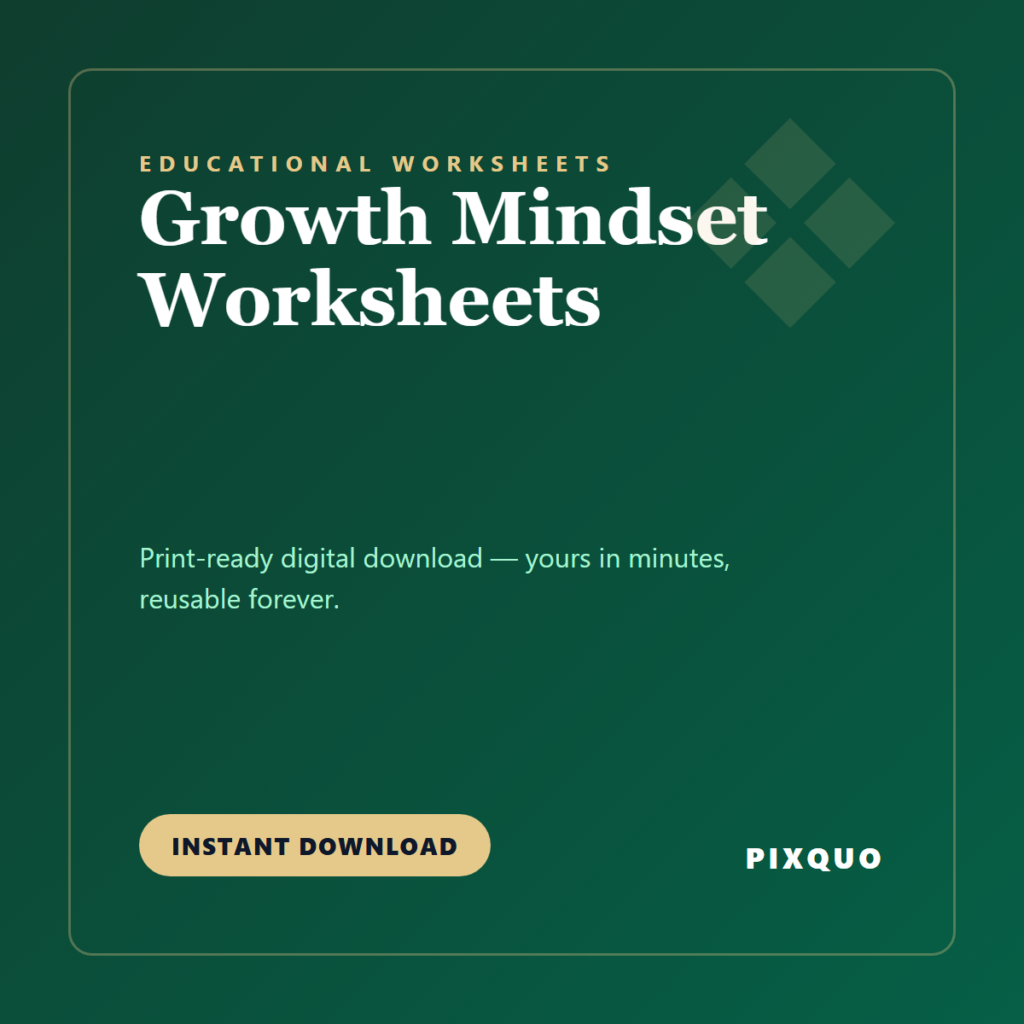Growth Mindset Worksheets — printable digital download