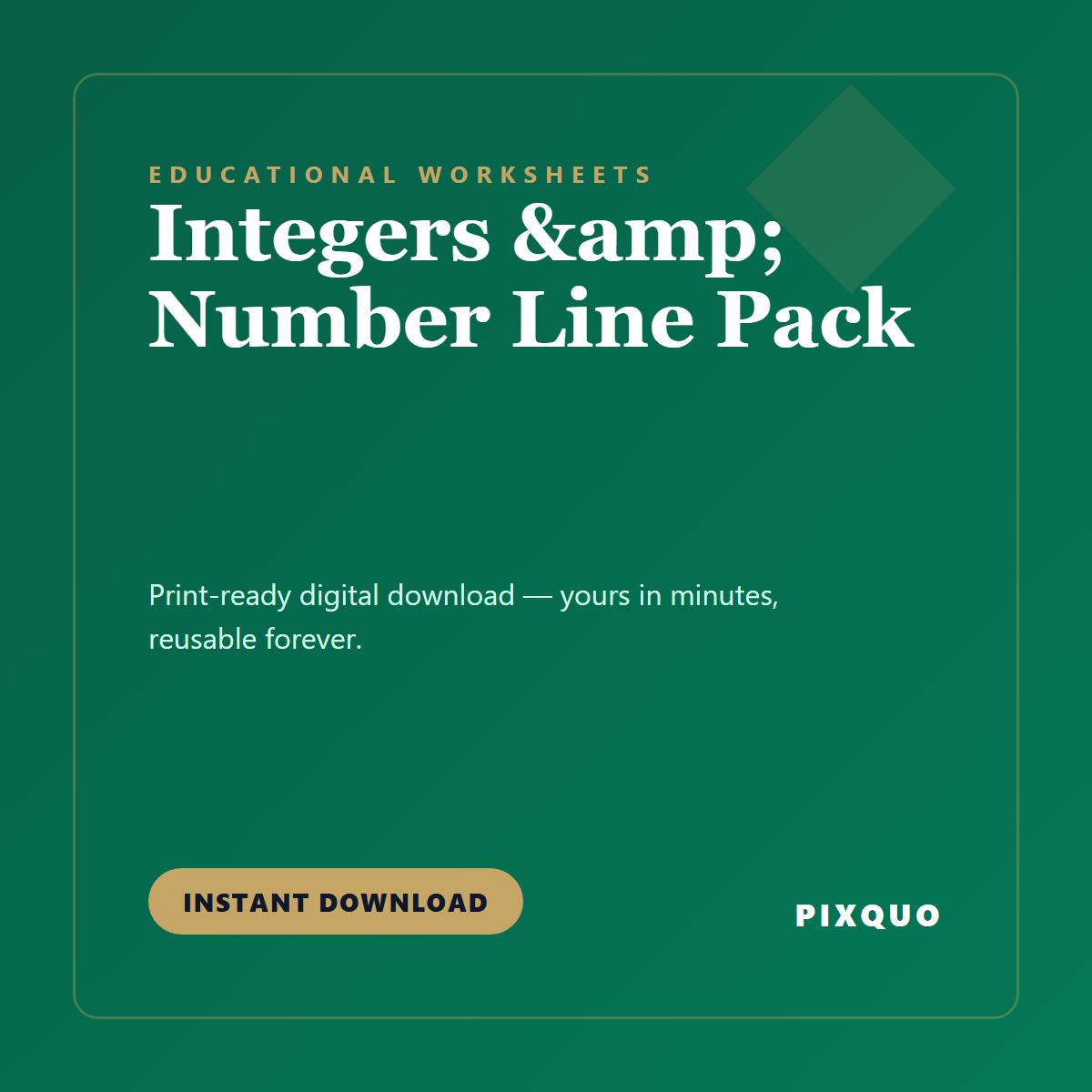 Integers & Number Line Pack — printable digital download