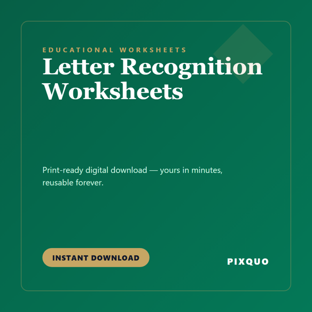 Letter Recognition Worksheets — printable digital download