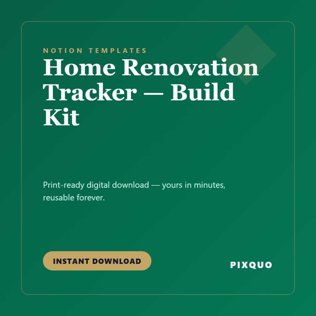 Home Renovation Tracker — Build Kit — printable digital download