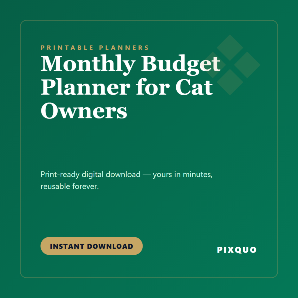 Monthly Budget Planner for Cat Owners — printable digital download