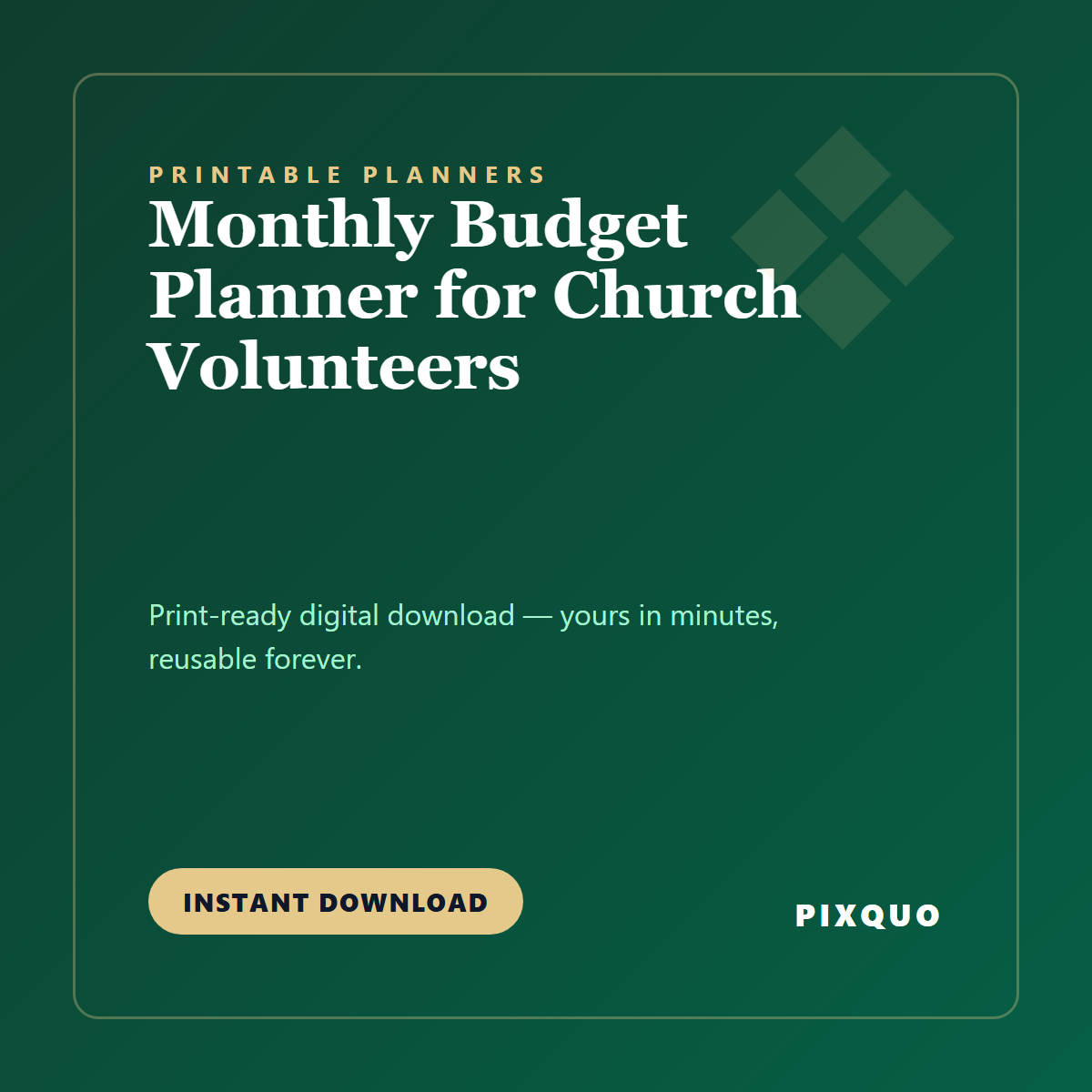 Monthly Budget Planner for Church Volunteers — printable digital download