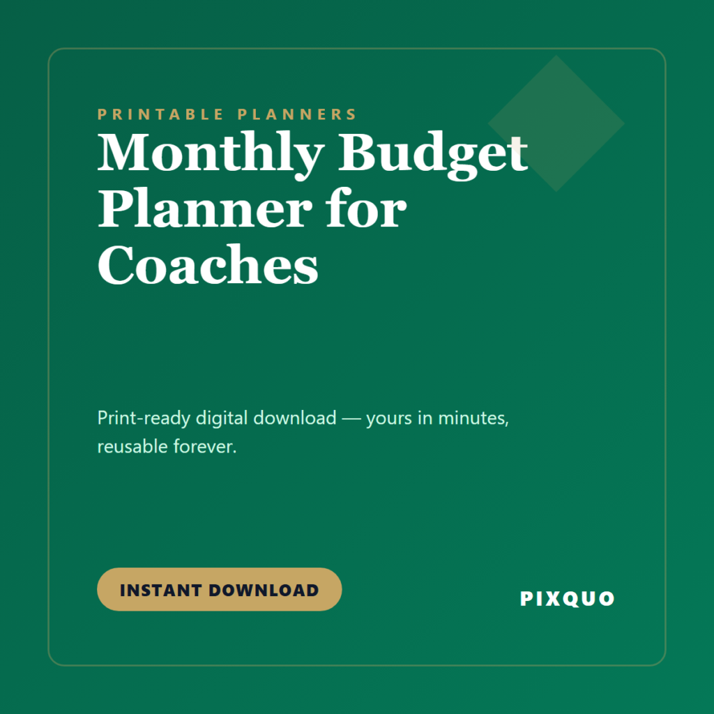 Monthly Budget Planner for Coaches — printable digital download