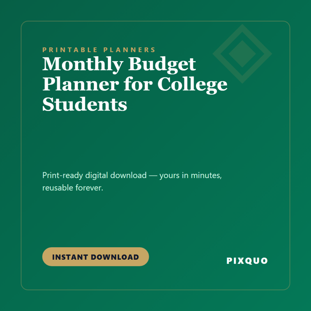 Monthly Budget Planner for College Students — printable digital download