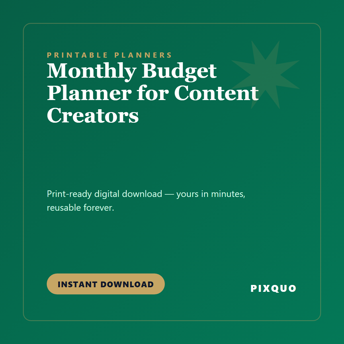 Monthly Budget Planner for Content Creators — printable digital download