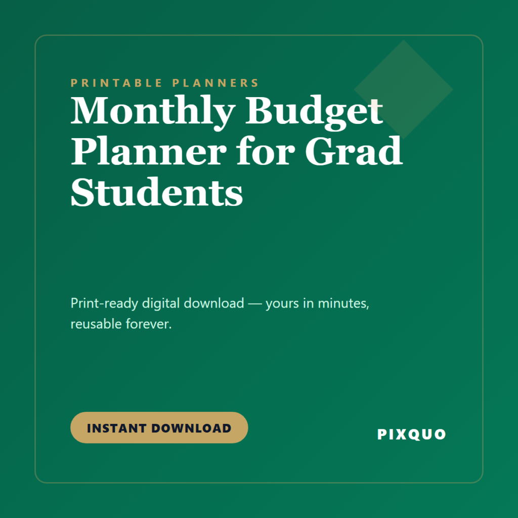 Monthly Budget Planner for Grad Students — printable digital download