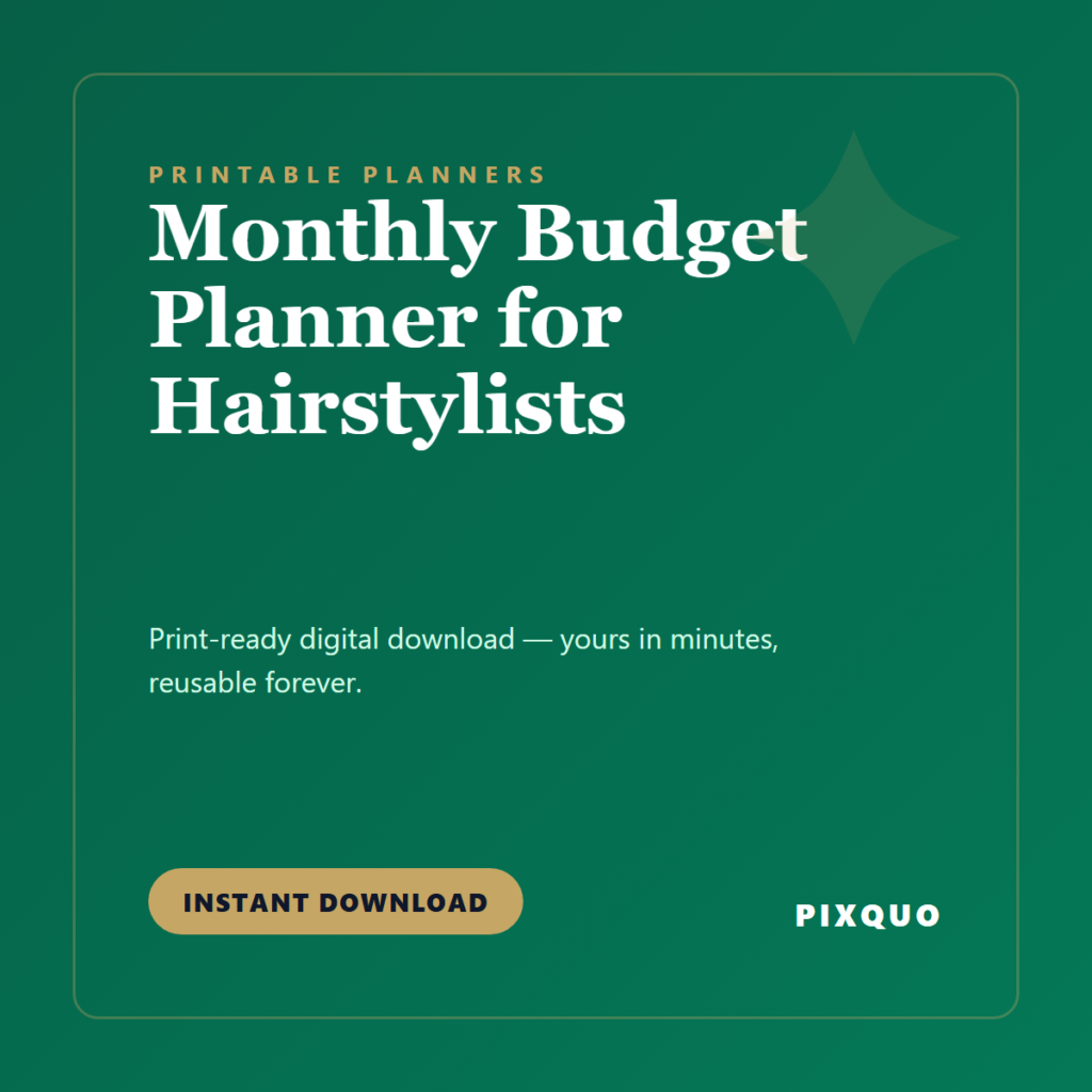 Monthly Budget Planner for Hairstylists — printable digital download