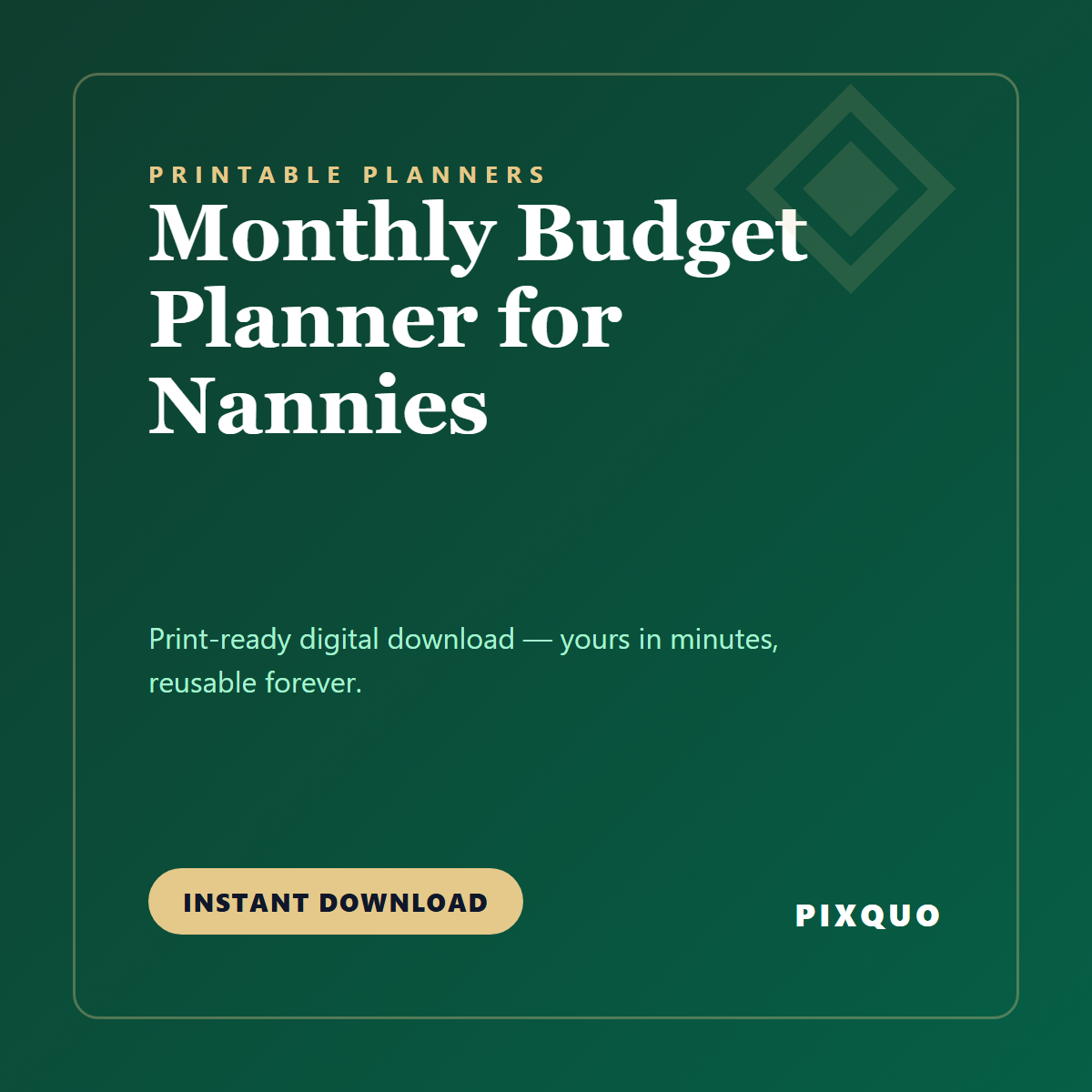 Monthly Budget Planner for Nannies — printable digital download
