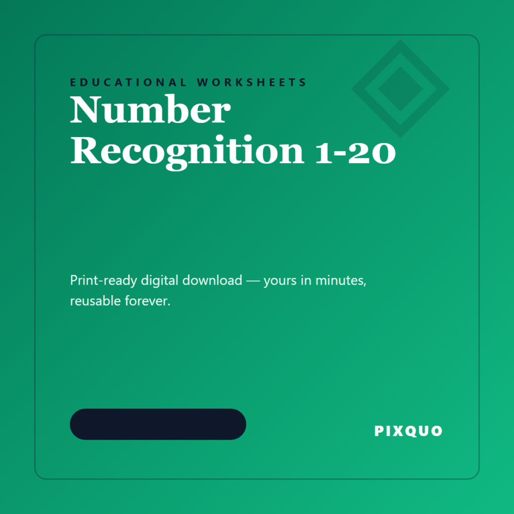 Number Recognition 1-20 — printable digital download