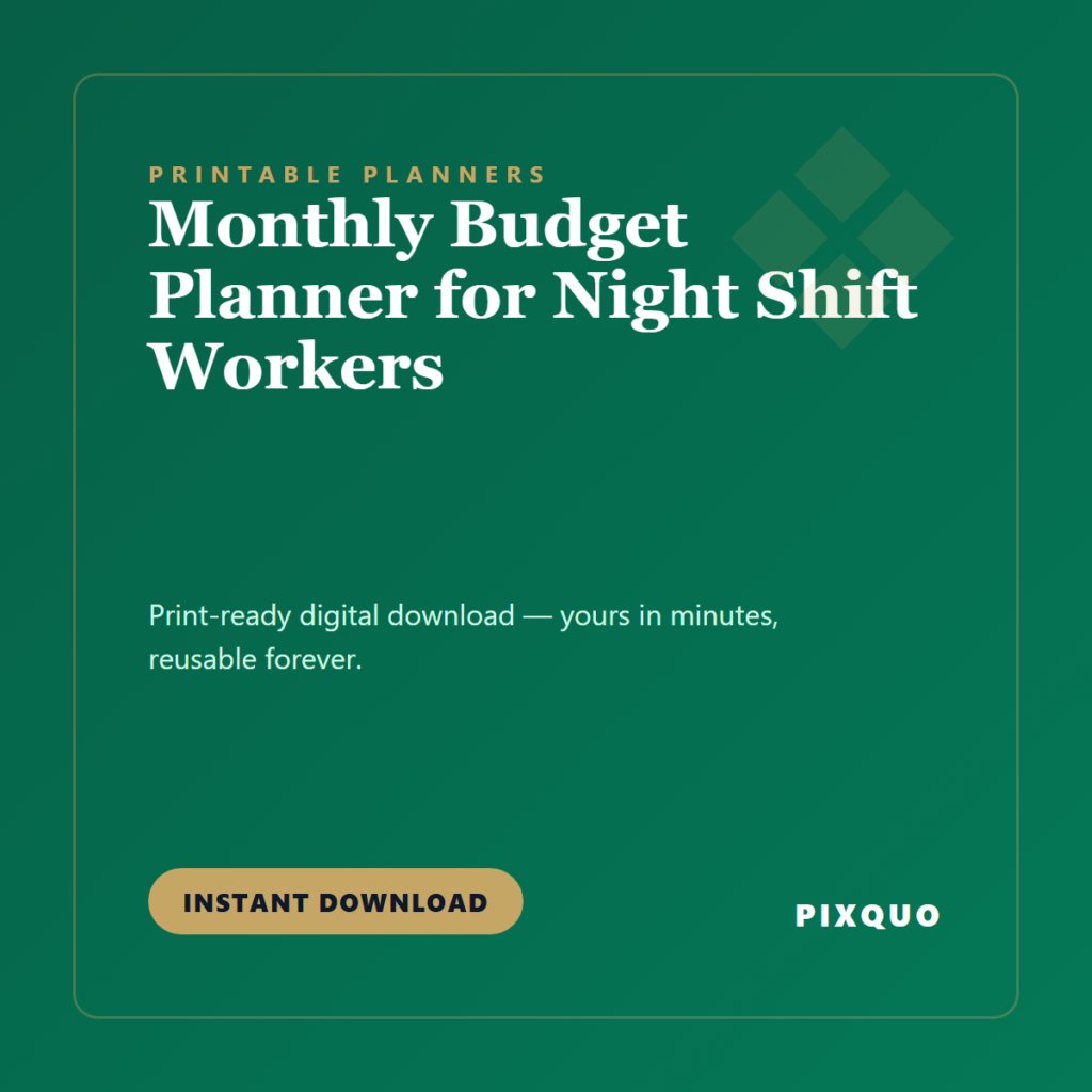 Monthly Budget Planner for Night Shift Workers — printable digital download