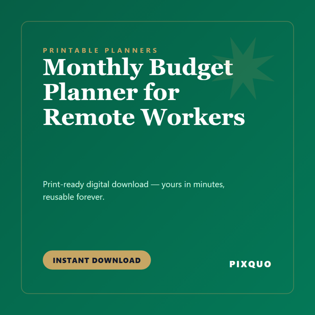 Monthly Budget Planner for Remote Workers — printable digital download