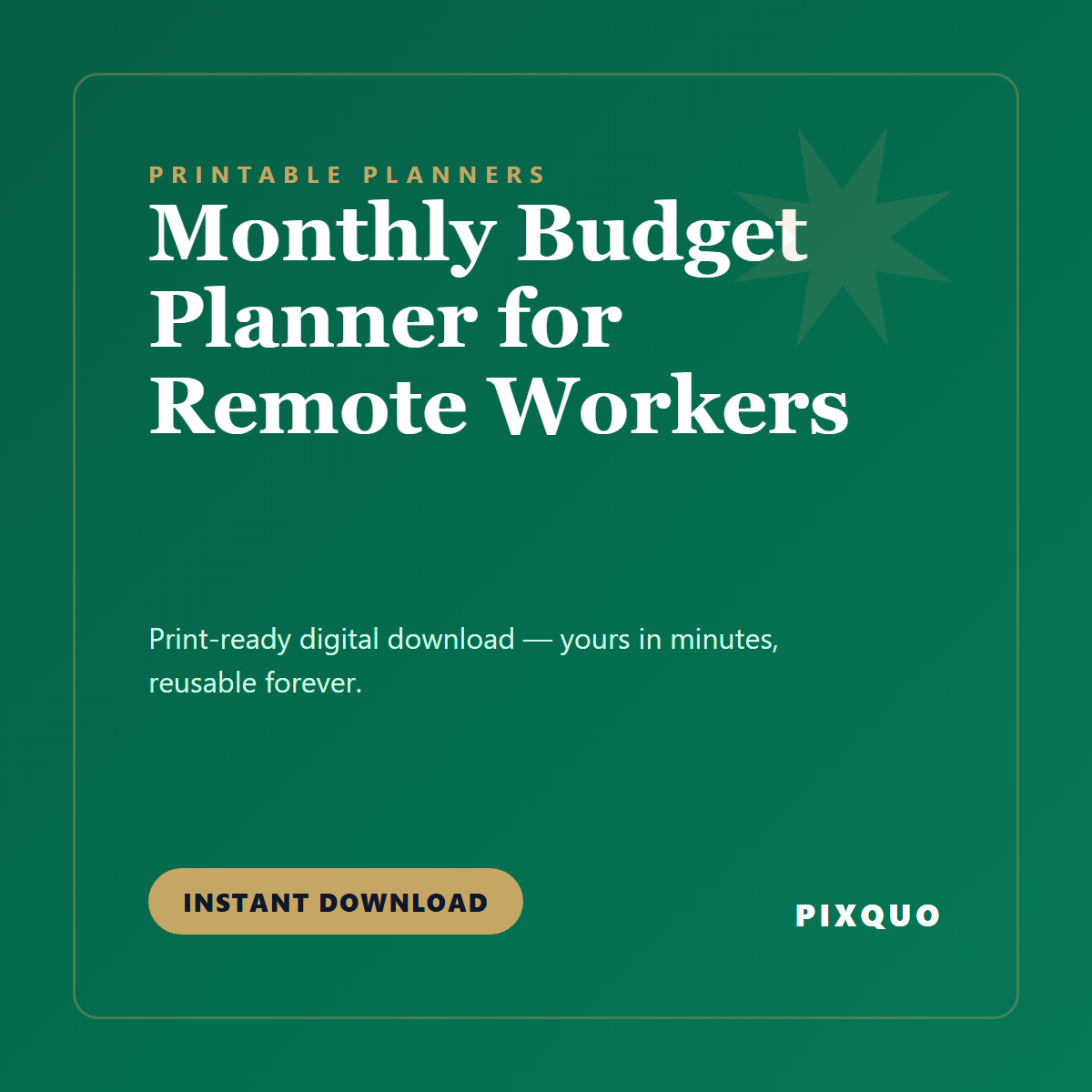 Monthly Budget Planner for Remote Workers — printable digital download