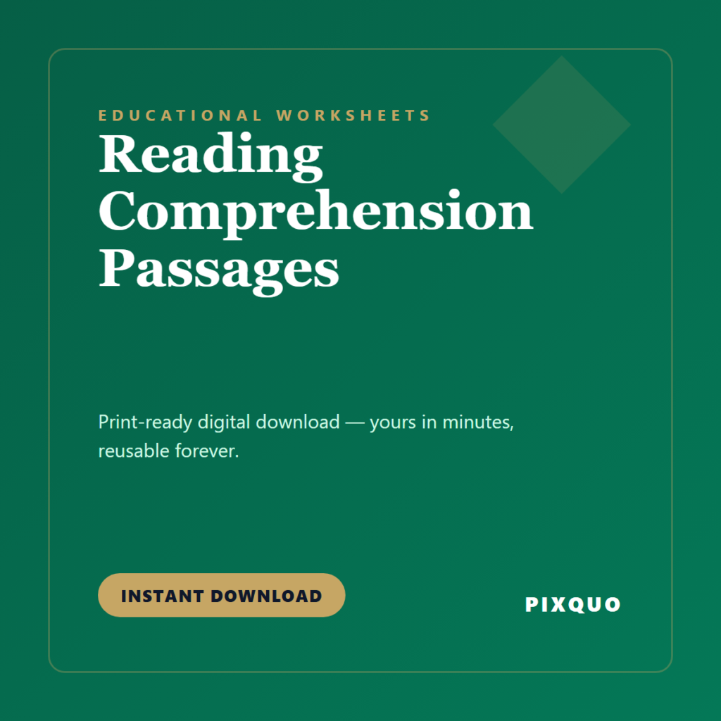 Reading Comprehension Passages — printable digital download