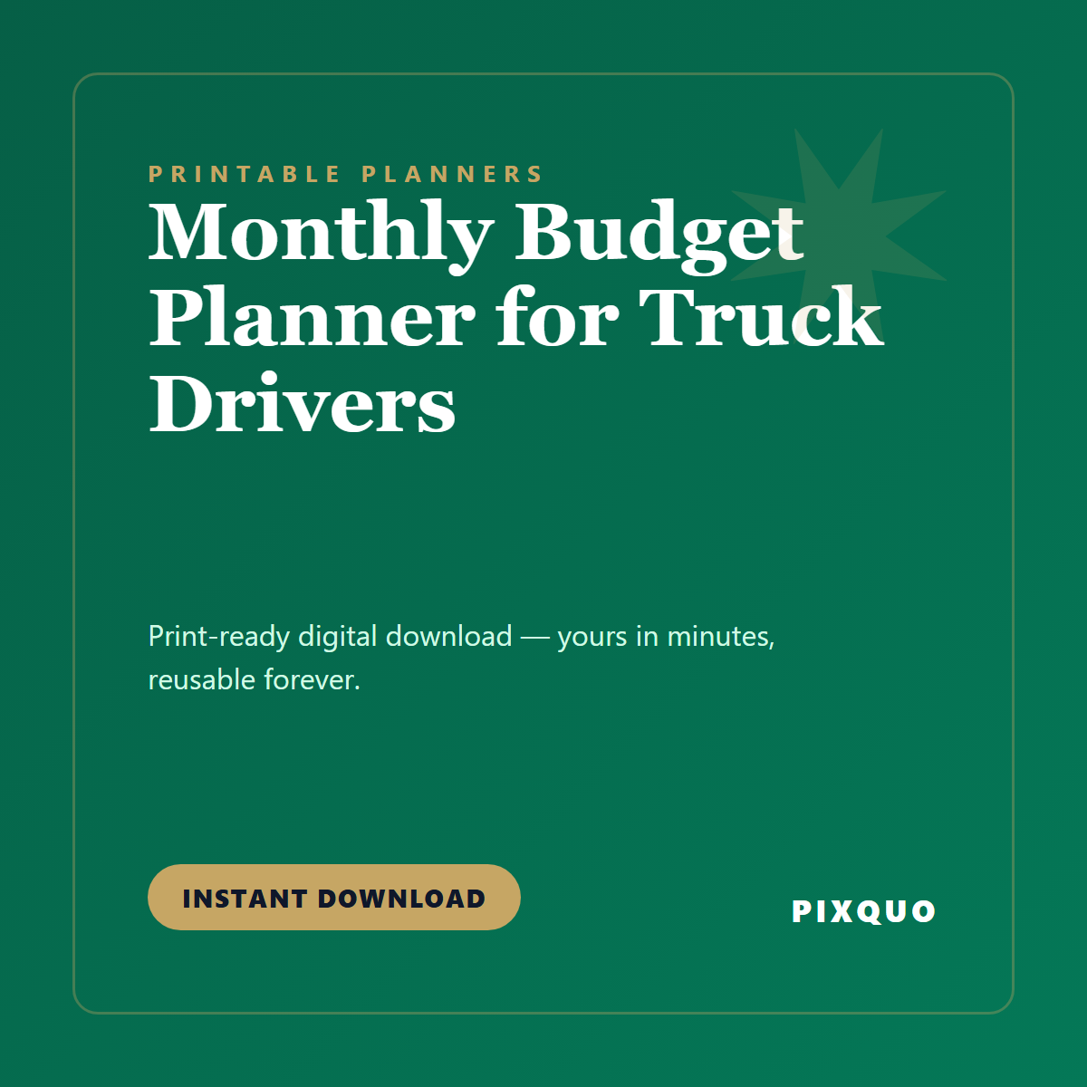 Monthly Budget Planner for Truck Drivers — printable digital download