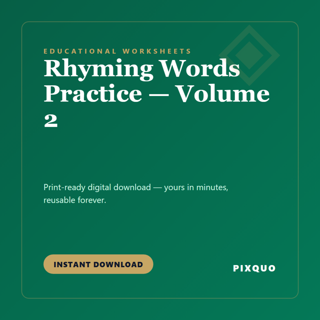 Rhyming Words Practice — Volume 2 — printable digital download