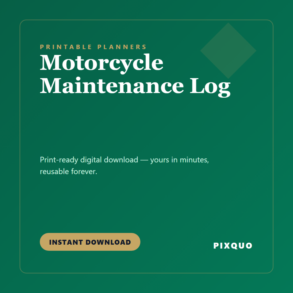 Motorcycle Maintenance Log — printable digital download