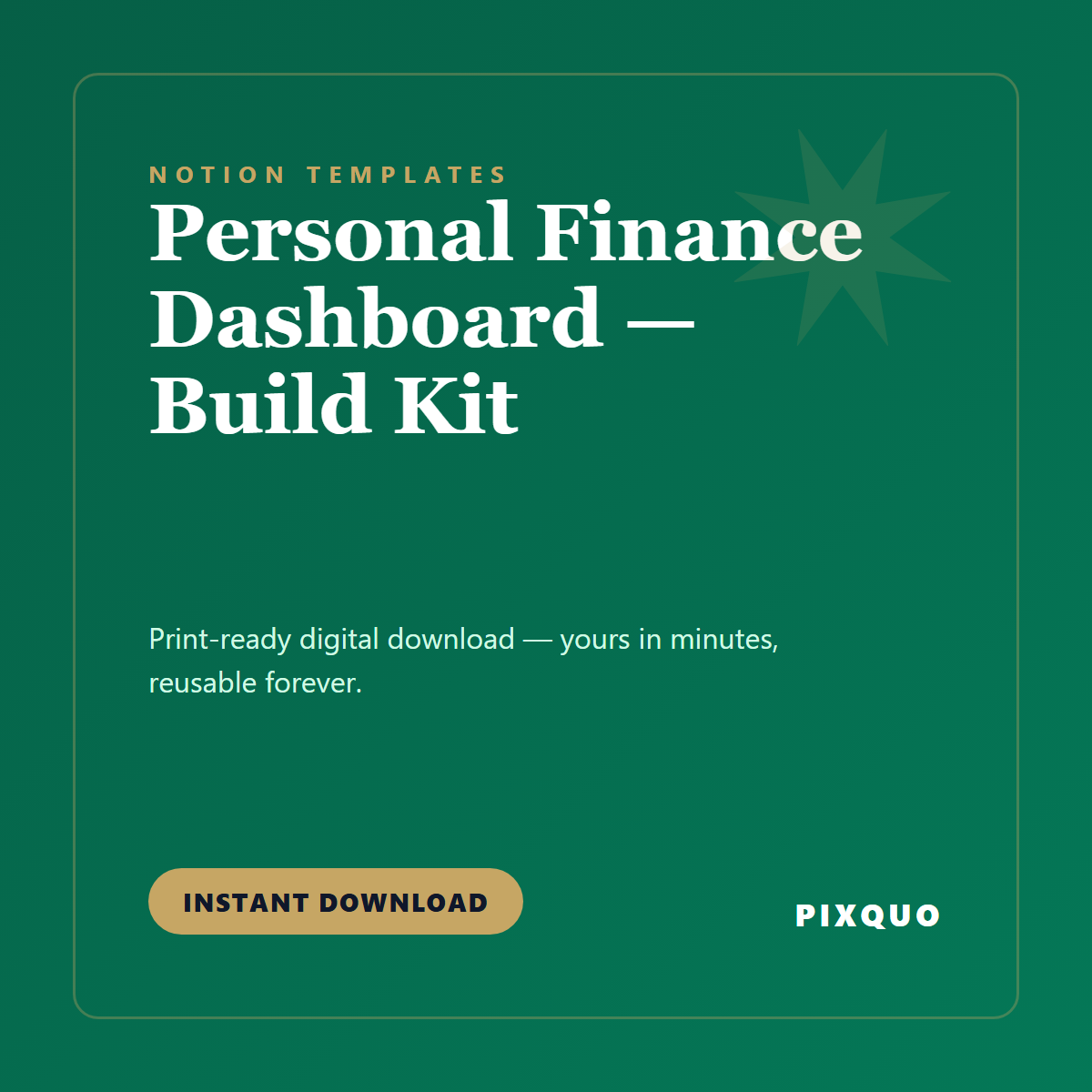Personal Finance Dashboard — Build Kit — printable digital download