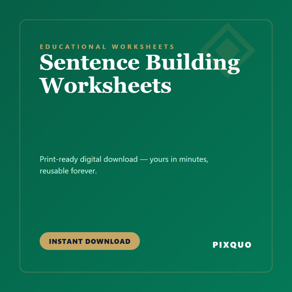 Sentence Building Worksheets — printable digital download