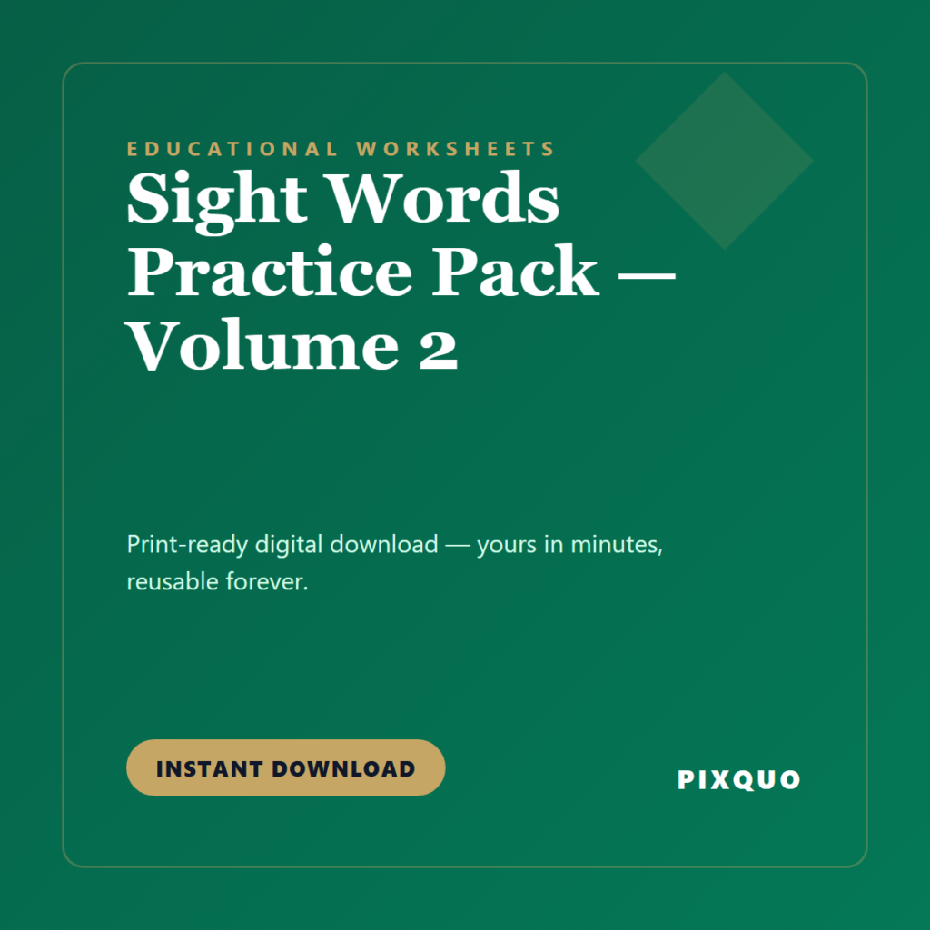 Sight Words Practice Pack — Volume 2 — printable digital download