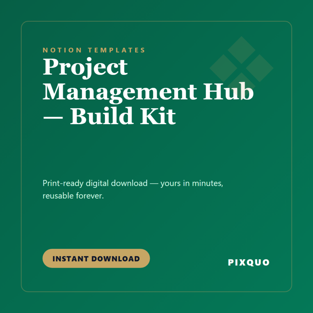 Project Management Hub — Build Kit — printable digital download