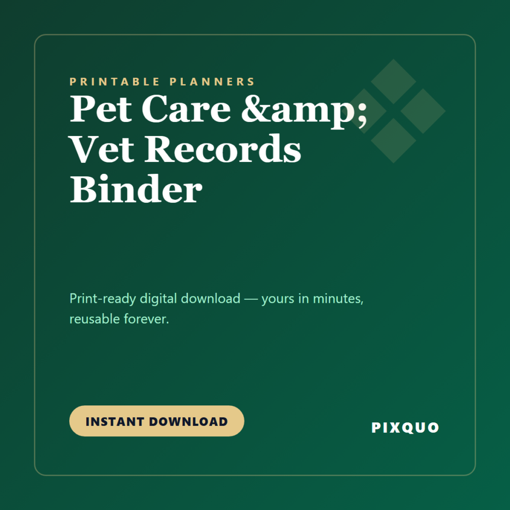 Pet Care & Vet Records Binder — printable digital download
