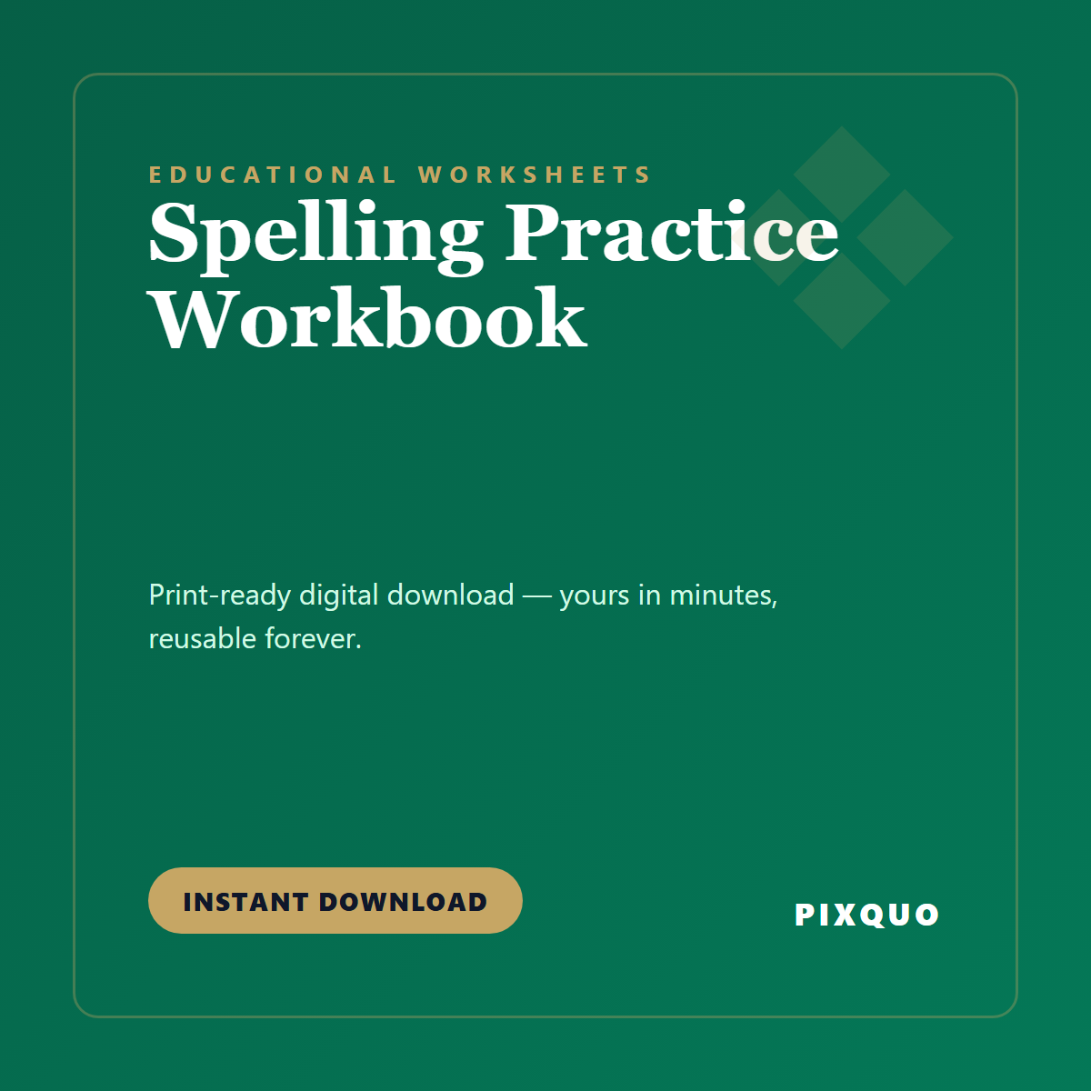 Spelling Practice Workbook — printable digital download