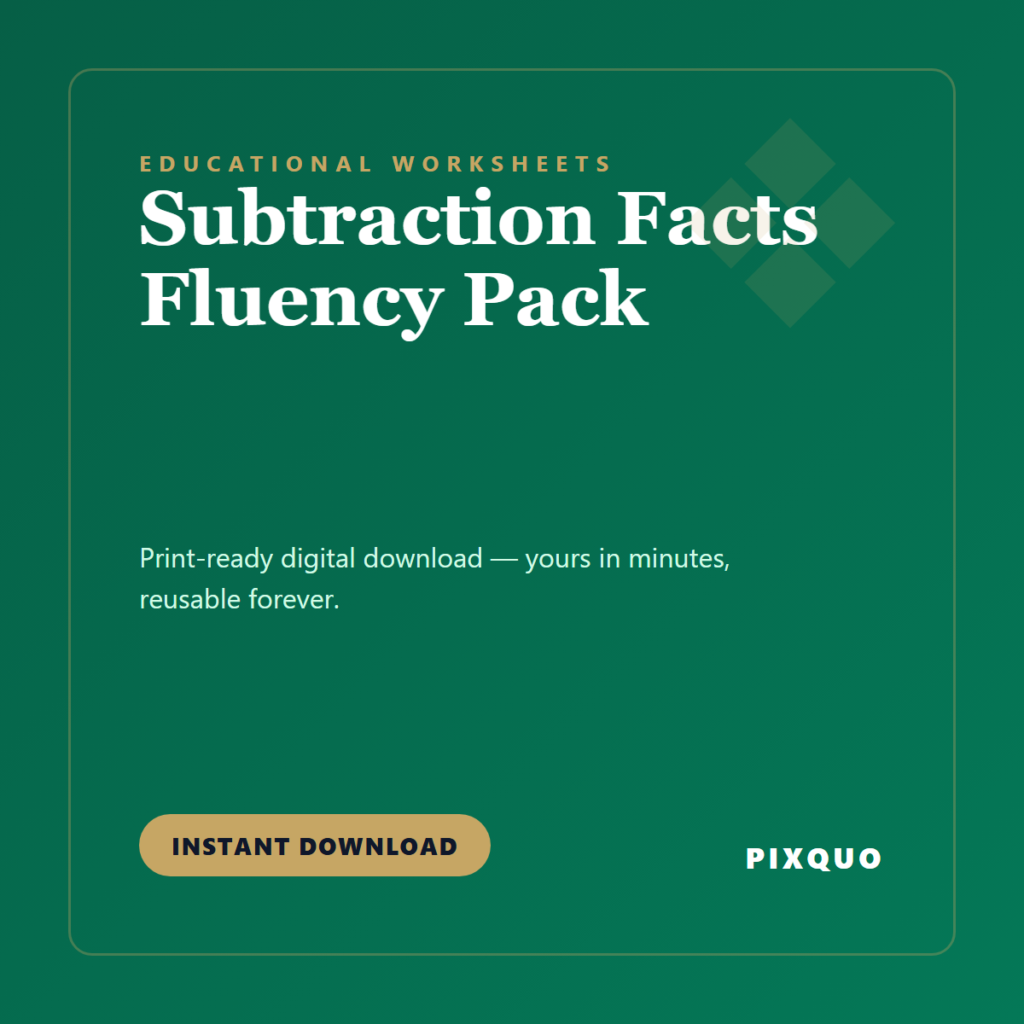 Subtraction Facts Fluency Pack — printable digital download
