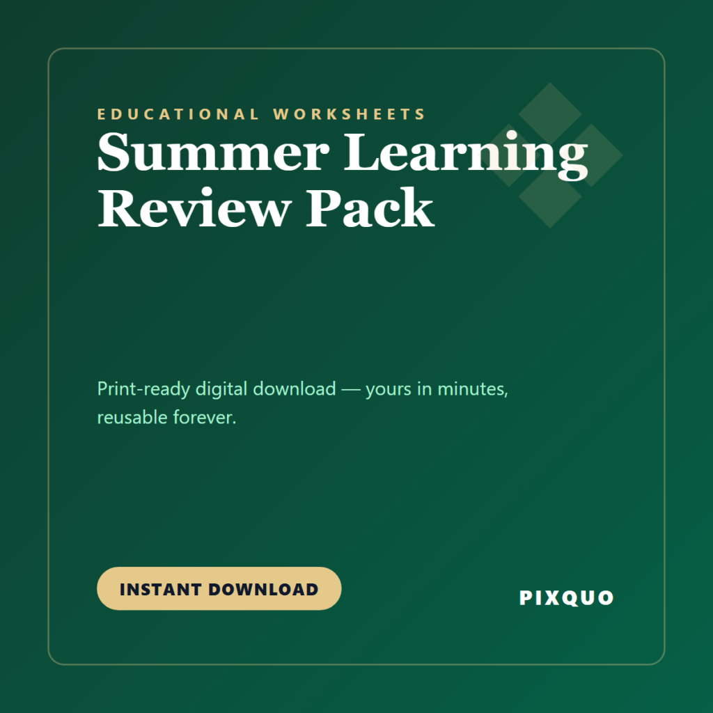 Summer Learning Review Pack — printable digital download
