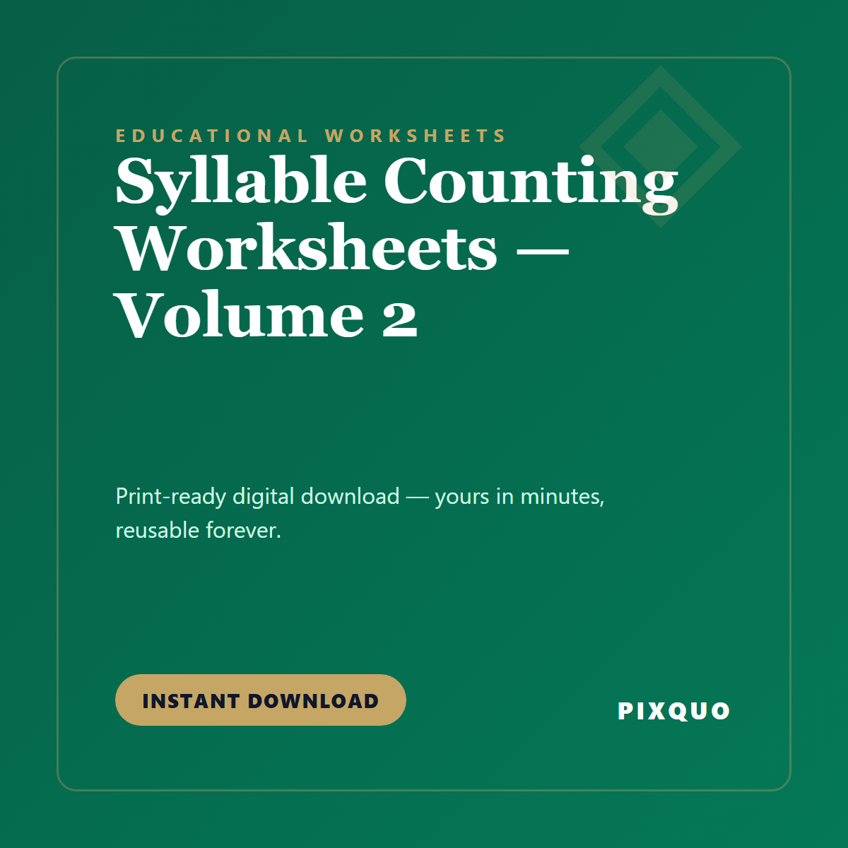 Syllable Counting Worksheets — Volume 2 — printable digital download