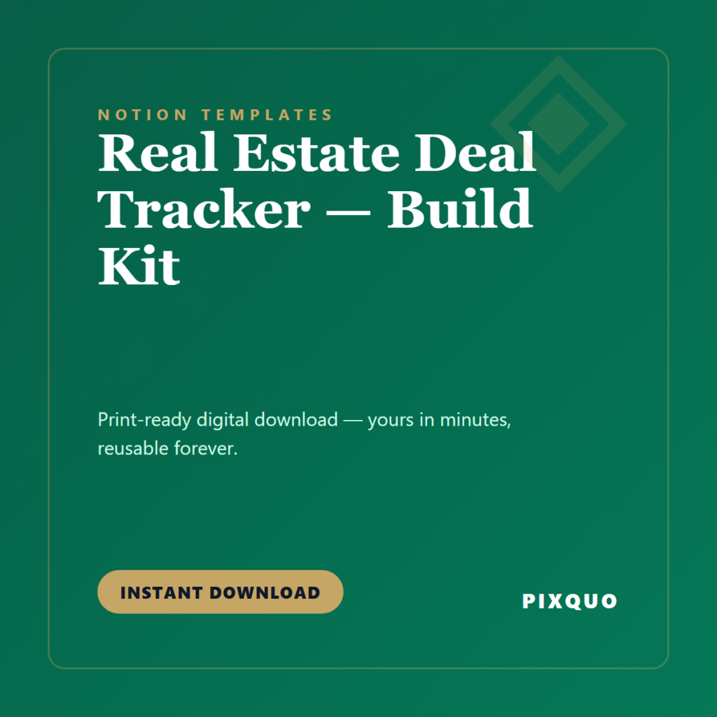 Real Estate Deal Tracker — Build Kit — printable digital download