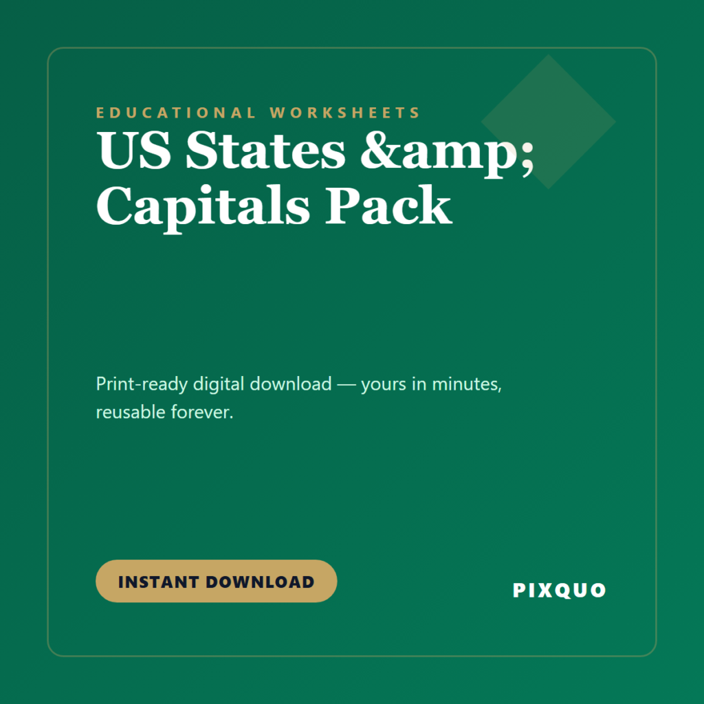 US States & Capitals Pack — printable digital download