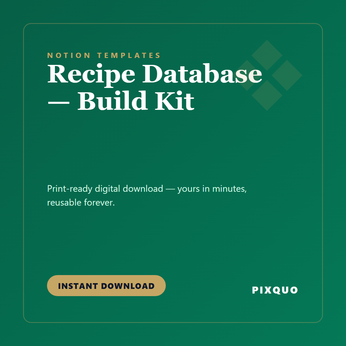 Recipe Database — Build Kit — printable digital download